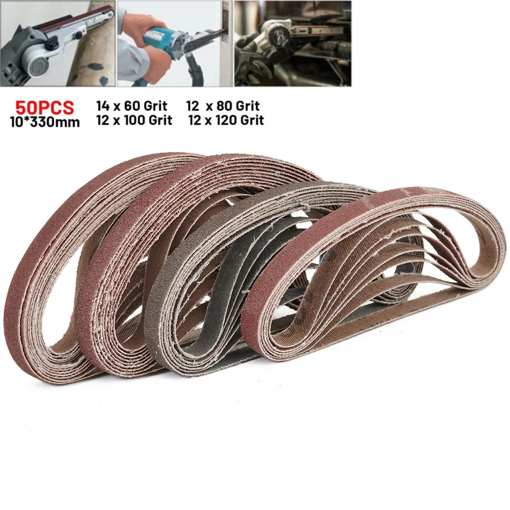 

50pcs Sanding Belt 60/80/100/120 Grits For 10x330mm Sanders File Sanders Sander Angle Grinder Modified Accessories