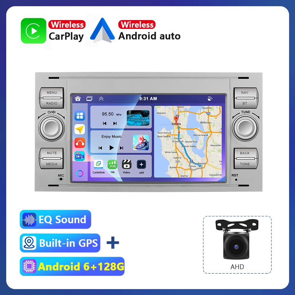 Podofo Voor Ford Transit MK7 Fiesta Fusion Kuga C/S-Max Galaxy Android 6 + 128G Voor Apple Carplay Android Auto Stereo GPS WIFI - afbeelding 1