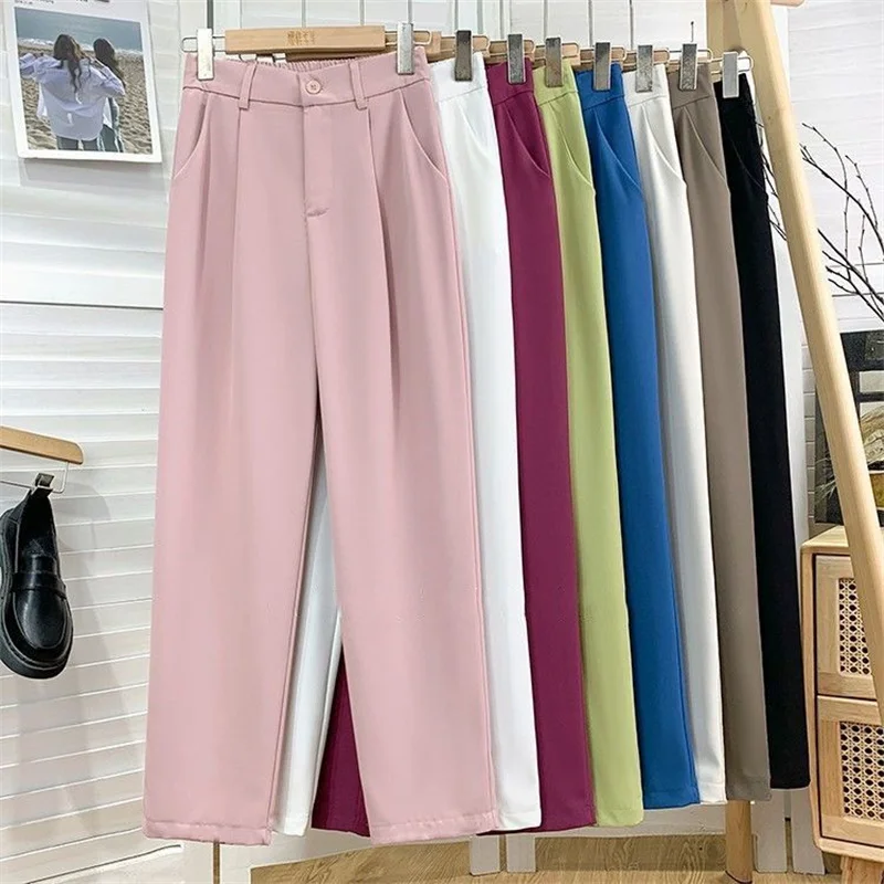 Vintage Multicolor Straight Pants Women High Waist Solid Casual Chic Trousers Female Korean Spring Summer Office Lady Suit Pants