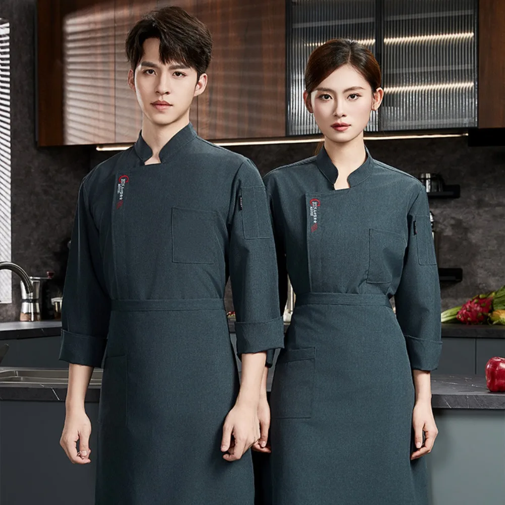 Summer New Gray Collar Chef Coat - Moisture-Wicking Workwear for Restaurant Kitchens