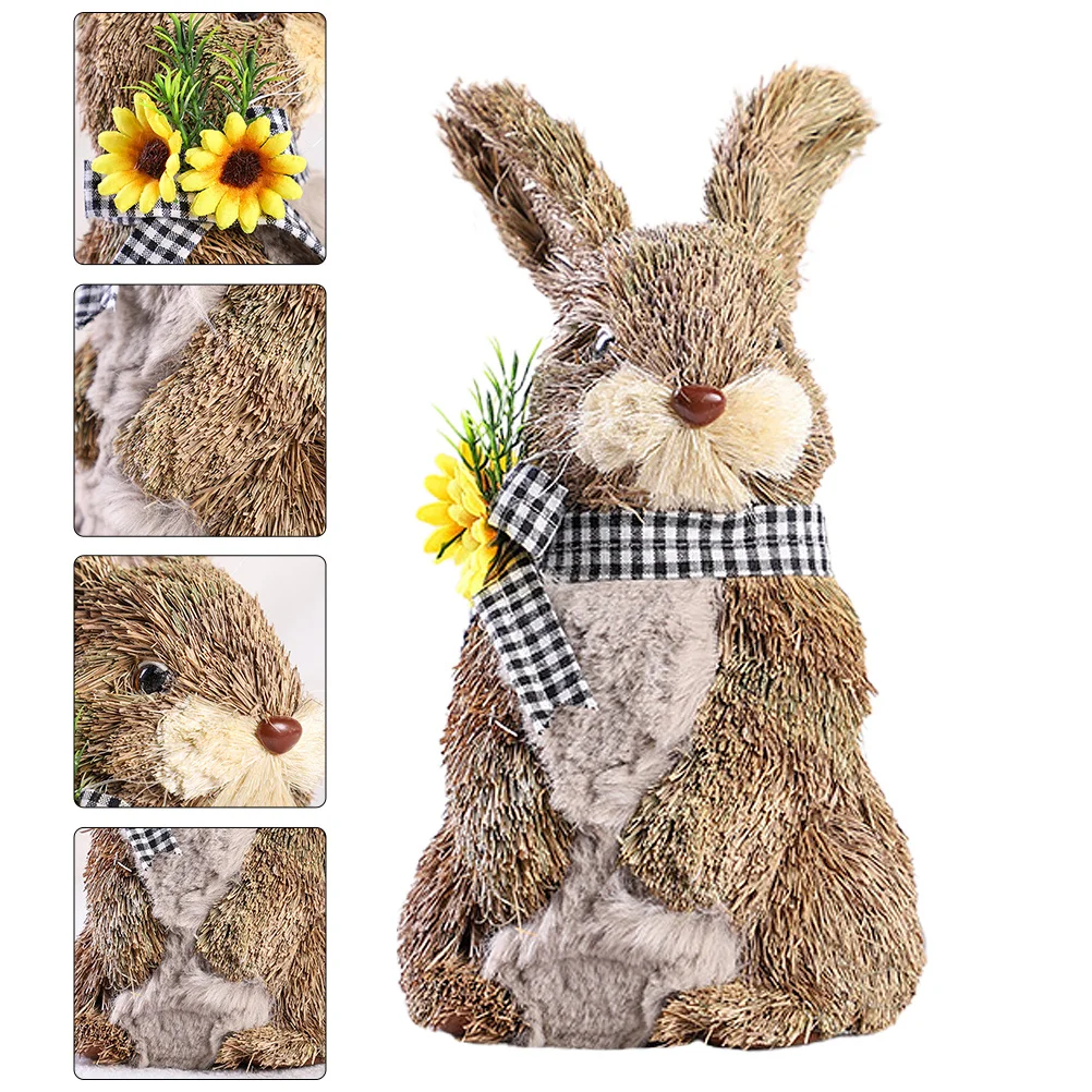 

1Pcs Hand-Woven Easter Rabbit Khaki Ornament Lifelike Desktop Decoration Table Ornament Home Adornment Easter Decoration