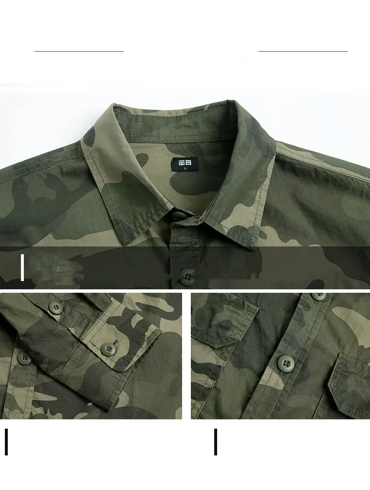 Men\'s Camouflage Tactical Shirts Cotton Relaxed Fit Long Sleeves Work Shirts With Pockets Outdoor Button Tops Shirt