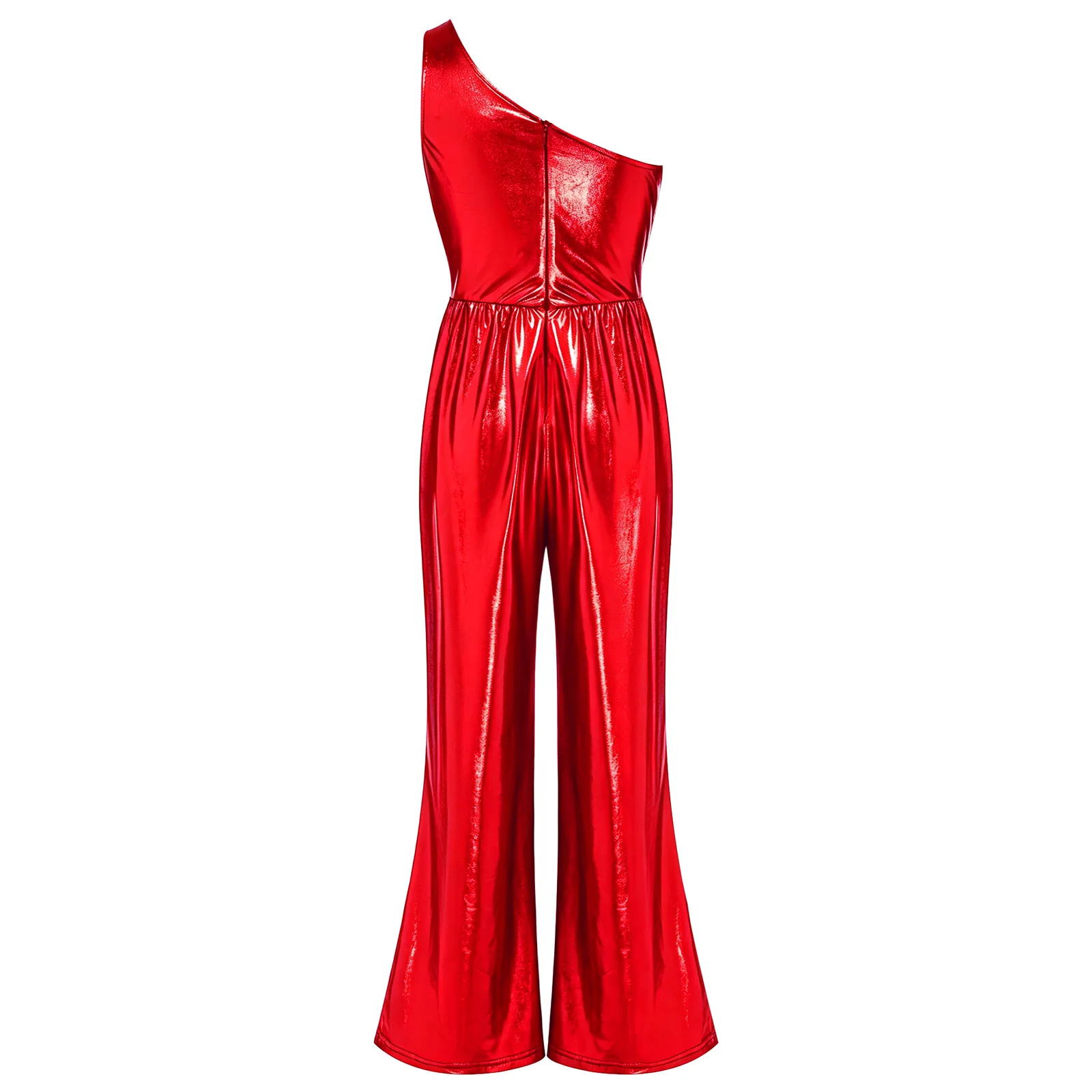 Kids Girls Metallic Rompers Children 3d Flower Jumpsuits Birthday Party Pageant Disco Outfit One Shoulder Sleeveless Jumpsuit