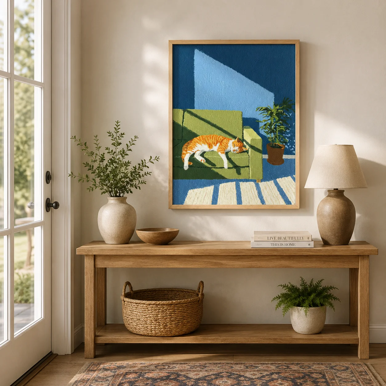 Sleeping Orange Cat Print, Sunbeam Wall Art,Canvas Wall Print,High‑Grade Home Decoration Artwork for Bedroom,Living Room,Office