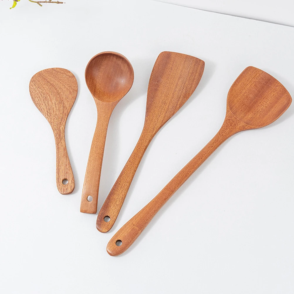 

Wooden Spatula Cooking Spoon Kitchen Utensil Set Long H Heat Insulation Anti Scald RustProof WallHangable Ergonomic