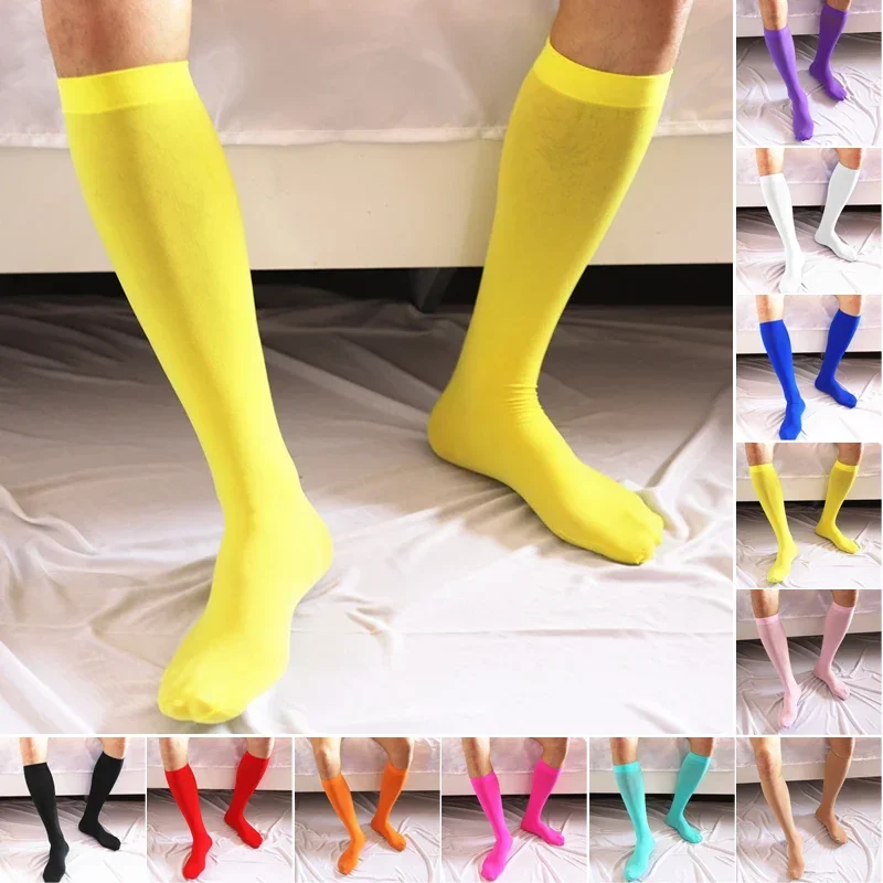 Sexy Herren-Socken, ultradünn, einfarbig, mittlere Röhre, elastisch, weich, dehnbar, kniehoch, unsichtbar, nahtlos, lange Socken