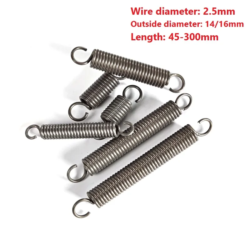 Spring Steel Tension Spring Single Hook Open Hook,2.5mmWire Dia,Outer Diameter 14/16mm,Length45/50/60/70/80/90/100/110~300mm.