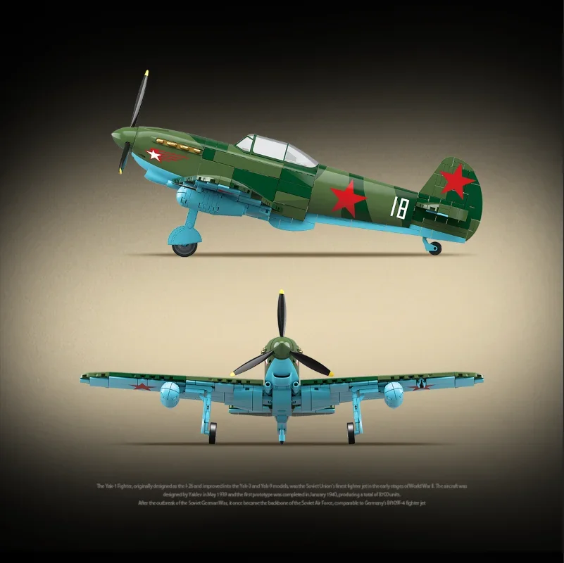​ STEM Fighter Jet Kit de construcción, avión La-7 Spitfire Yak-1B Bf-109E avión ladrillos técnicos juguete para niños regalos de cumpleaños