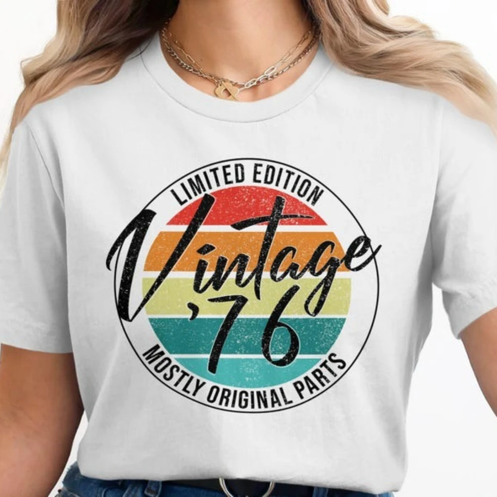 Vintage 1976 T-Shirt Retro Seventies Distressed Grafik Classic Design Shirt 70er Jahre Männer Frauen Casual T-Shirt 50 Geburtstagsgeschenk T-Shirt