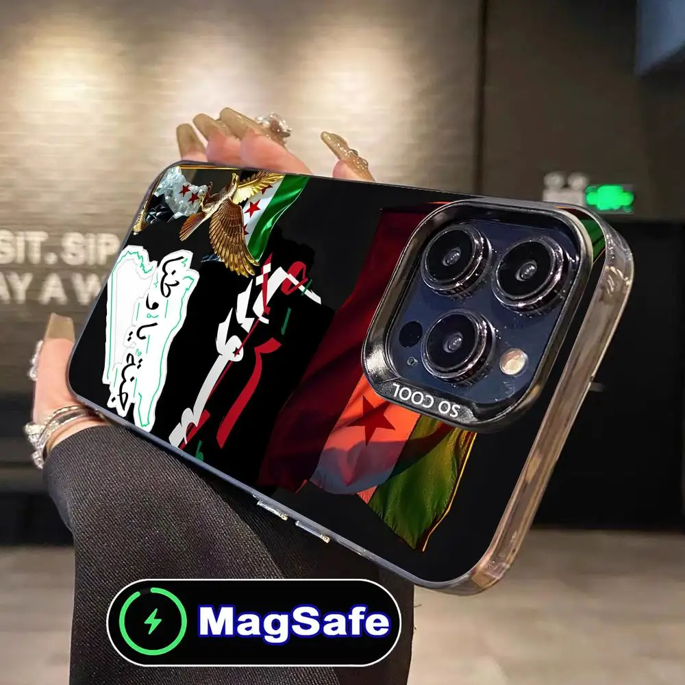Casing Handphone Bendera Suriah untuk iPhone 16 15 14 13 12 11 Pro Max Plus MagSafe Transparan Warna-warni Mewah Cantik