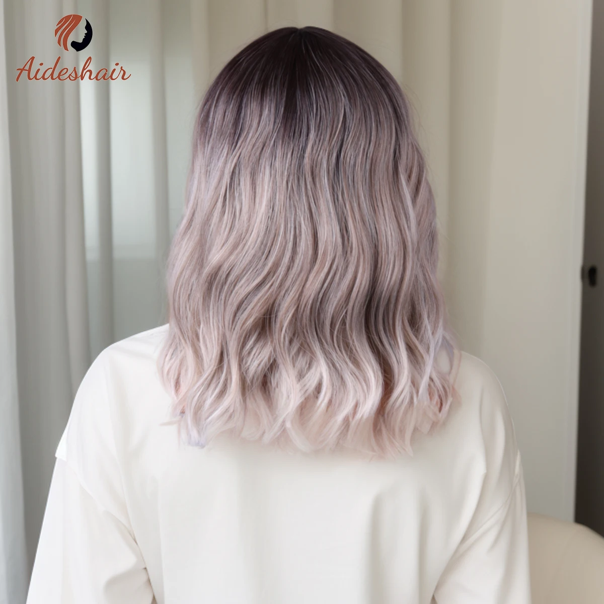 Aideshair Silver Highlights Short Curl shawl Wig Women\'s Natural Synthetic Curl Wig Everyday Cosplay (14 inches)
