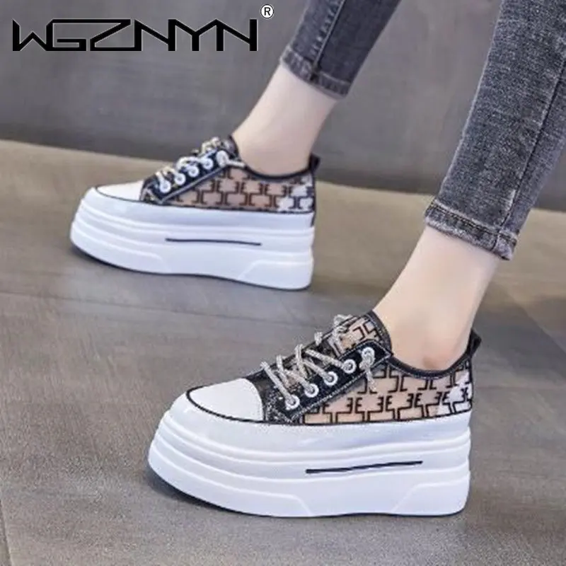 2023 Platform Wedge Hollow Shoes White Chunky Sneaker New Casual Comfortable High Brand Breathable Spring Summer Sports Shoes