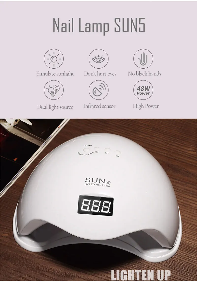 48W SUN5 UV Lamp 24PCS LED Nail Dryer For All Gel Polish Dual Power Quick Drying With Auto Sensor Manicure Salon Lamp