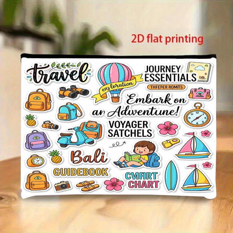 Makeup Bag Travel Sticker Full Print Design Storage for Backpacks Hot Air Balloons Sailboats Cameras Pineapples Storage Bags