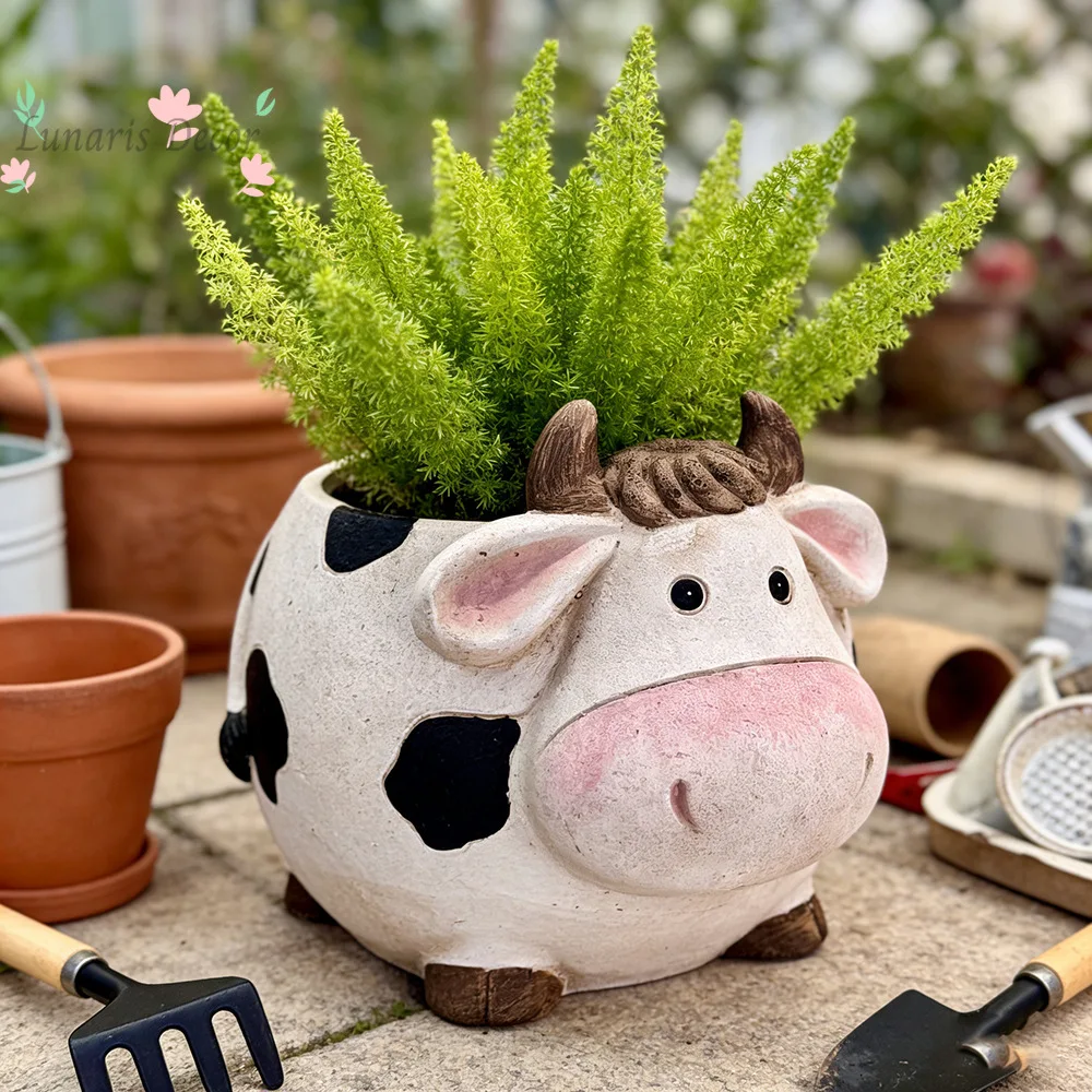 

Cow large flower pot outdoor garden courtyard green plant container large flower pot