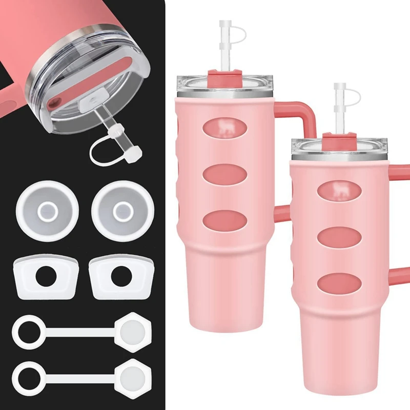 18 Piece Spill Stopper Set Silicone Transparent-White For Stanley Quencher H2.0 Flowstate Tumbler 40Oz 30Oz