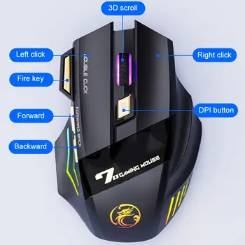 2.4G Kablosuz Oyun Faresi, Şarj Edilebilir Sessiz Kablosuz Fare, 3200 DPI Ayarlanabilir, Çift Tıklama Tuşu, Renkli RGB Işıklar 6 best sales Yan düğmeli oyun faresi - №4