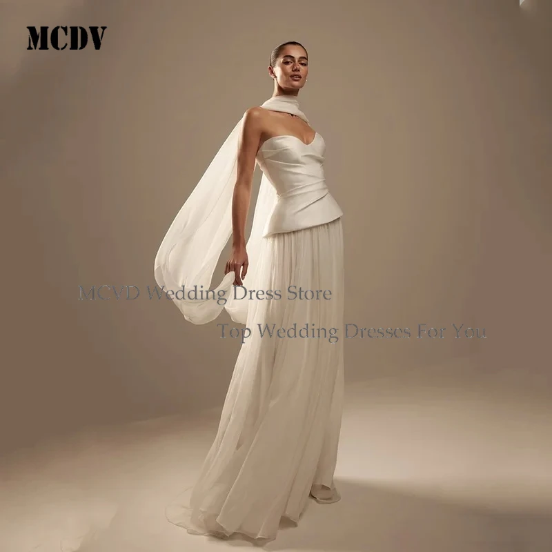 

MCDV Ivory Chiffon Wedding Dress Strapless A Line Bridal Gowns Women Maxi Classic Scarf Bride Dresses Customizable
