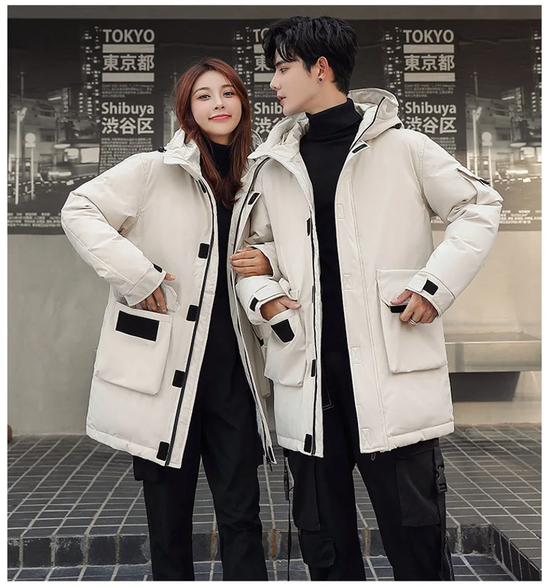 Men Mid Length Workwear Down Parkas Men Couple Fashion Down Parkas Men White Duck Down Casual Warm Winter New Stylish Parkas