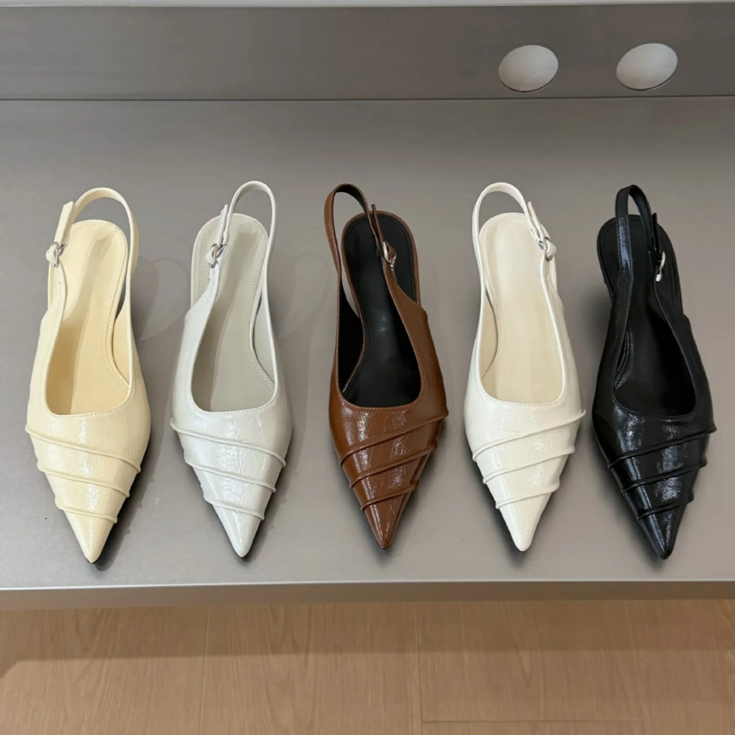 

Aneikeh Fashion Designer Wedges Heels Women Pumps Spring Summer Elegant Pointed Toe Slingbacks Party Banquet Mules Shoes