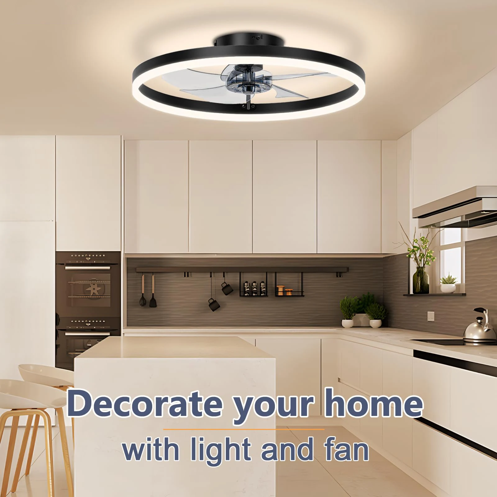 Smart Ceiling Fan with Lights and Remote 6 Speeds Dimmable LED Fan Lamp Flush Mount Ceiling Fan  for Bedroom Living Room Kitchen