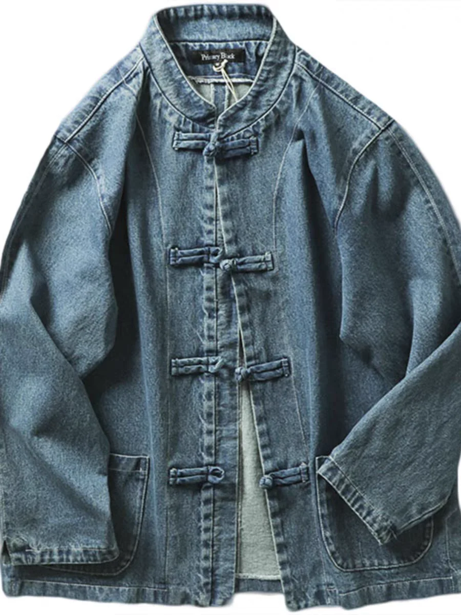 

Loose Fit Casual Denim Jaet for Men Spring Autumn New Sle Trendy Brand Open Cardigan Stand Collar Long Sve Outerwear