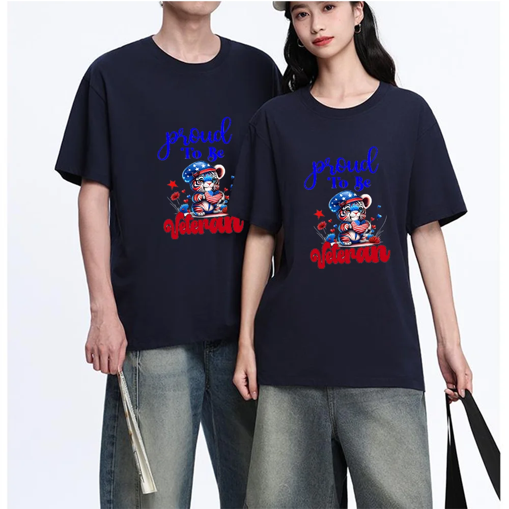 Proud To Be Veteran Tiger Printed T Shirt Breathable Fabric S-XXL Personalized Custom Casual Short Sleeve Tee Unisex Fit Aesthet