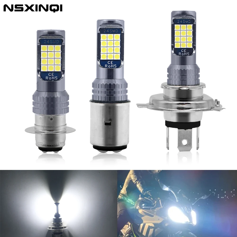 

1piece 3030 24SMD Motorcycle Headlight H4 H6 BA20D P15D H6M LED Light White Motor Bulb