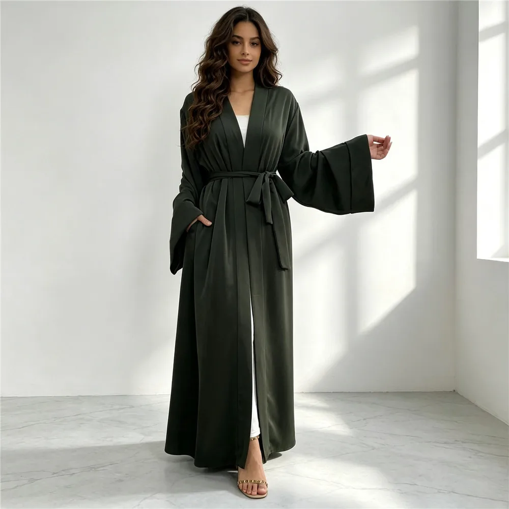 Dubai Women Open Abaya Cardigan Modest Maxi Dress Islamic Kimono Casual Muslim Soild Color Long Robes Arab Dresses Ramadan