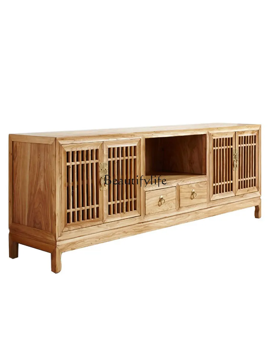 

New Chinese Style Solid Wood TV Cabinet Living Room Bedroom Zen Paint-Free Storage Floor Cabinet Furniture