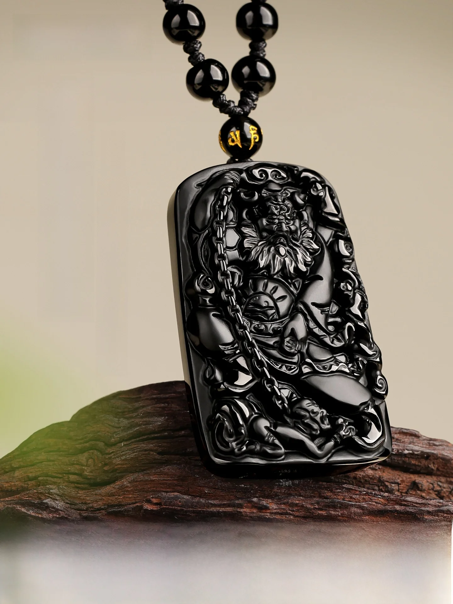 jizhitaoh-hall-black-obsidian-pendant-necklace-tianshi-zhongkui-men's-women's-lucky-charm-simple-style-fashion-jewelry