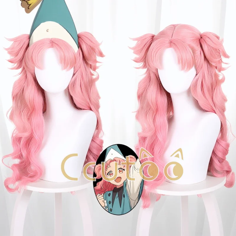 アニメ魔女帽子アトリエテティアコスプレウィッグ-65-センチメートルロングピンク混合波状チップポニーテール合成ウィッグハロウィン用