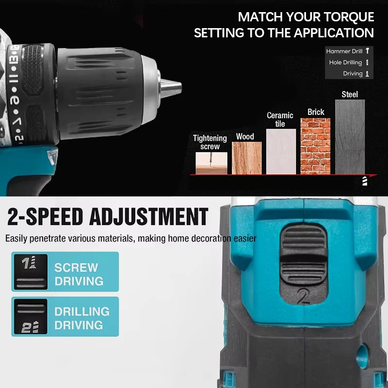 Imagem -03 - Makita Ddf487 1700rpm Furadeira sem Fio Chave de Fenda de Impacto Elétrica sem Escova Ferramenta Elétrica de Alto Torque para Bateria de 18v