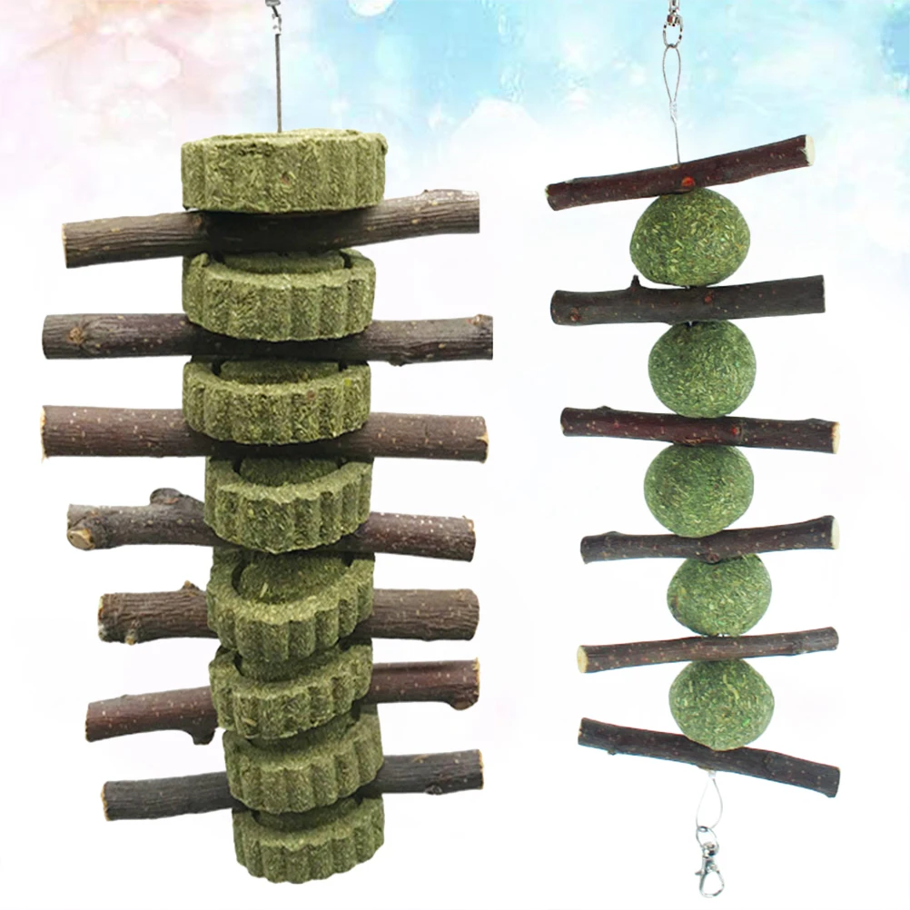 

2Pcs Teeth Grinding Toy Grass Cake Wooden String Bunny Chewing Playing Guinea Pig Hamster Pet Rabbit Squirrel Gerbil Herbivorous
