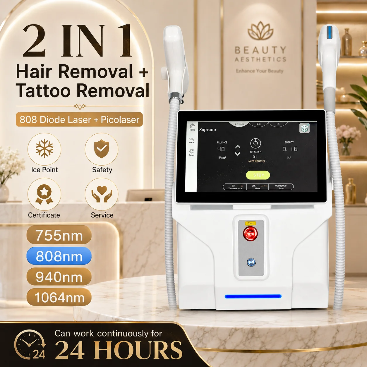 Professional 2‑IN‑1 Heavy‑Duty Diode Laser Beauty Machine for Salon Hair Removal & Picosecond Tattoo Removal