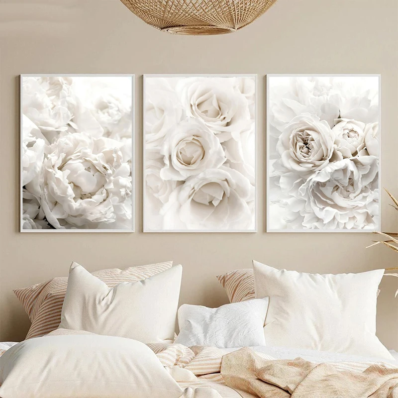 Peony Rose White Flowers Garden Nordic Posters and Prints Wall Art Pictures for Living Room Decor Wall Art Canvas Painting Bloom