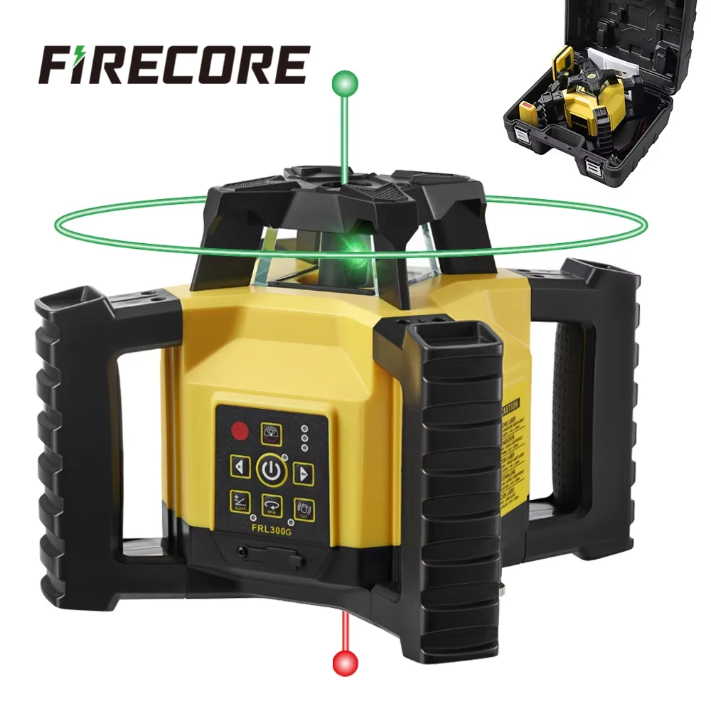 FIRECORE Rotationslaser Nivelliergerät Grün 360 °   Selbstnivellierender FRL300G, 5 Drehgeschwindigkeiten, Scan-/Neigungsmodus, Empfänger/Fernbedienung inklusive
