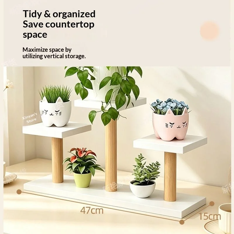 Modern Rustic Creative Solid Wood Tiered Plant Flower Pot Display Stand Home Balcony Windowsill Desktop Indoor Decor Novelty New