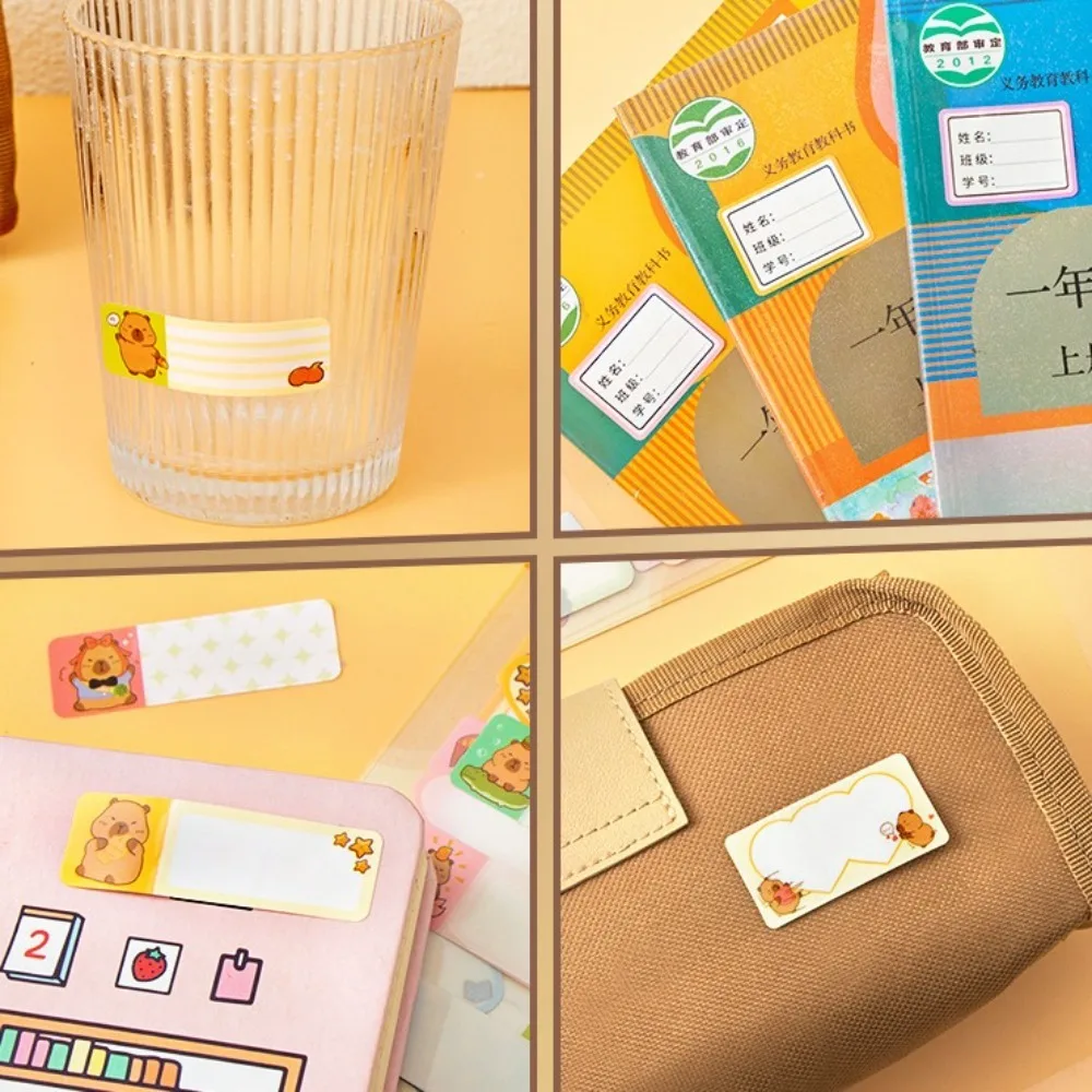 6pcs Cartoon Capybara Name Stickers Waterproof Handwritten Marking Sticky Notes Self-adhesive Labels Tag Stationery Stickers