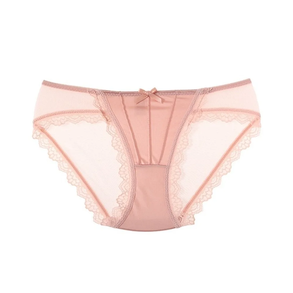 Sweet Low Waist Lace Panties Bow Cotton Crotch Underwear for Women Transparent Lingerie Seamless Underwear Girl