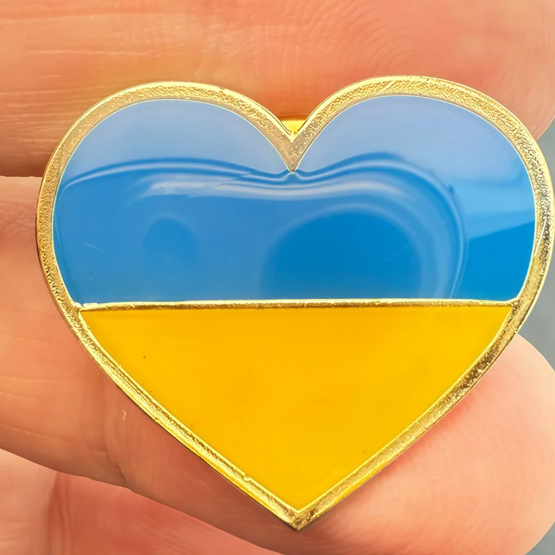 Ukraine Heart Shape Flag Metal Soft Enamel Lapel Badge Pins Brooches