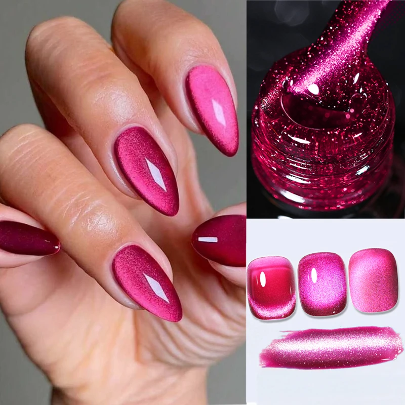 BORN PRETTY 10ml Pitaya Red Glitter Cat Magnetic Gel Nail Polish Glass Beaded Sparkling Ultra Shine Semi Permanent UV Varnish