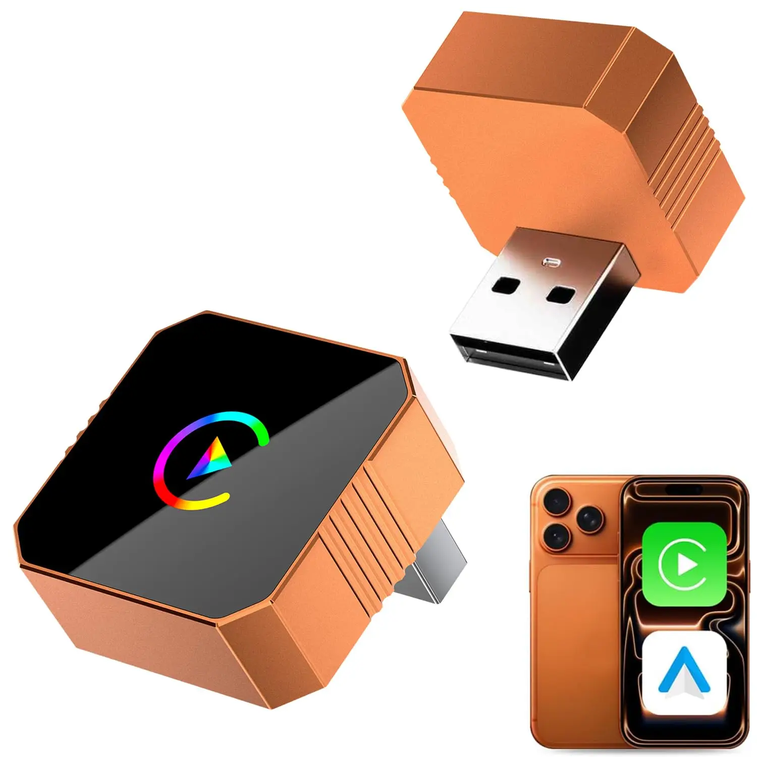 Carplay Wireless Adapter for iPhone, CarPlay with cable to wireless, Android Auto 2 in 1 Mini USB design