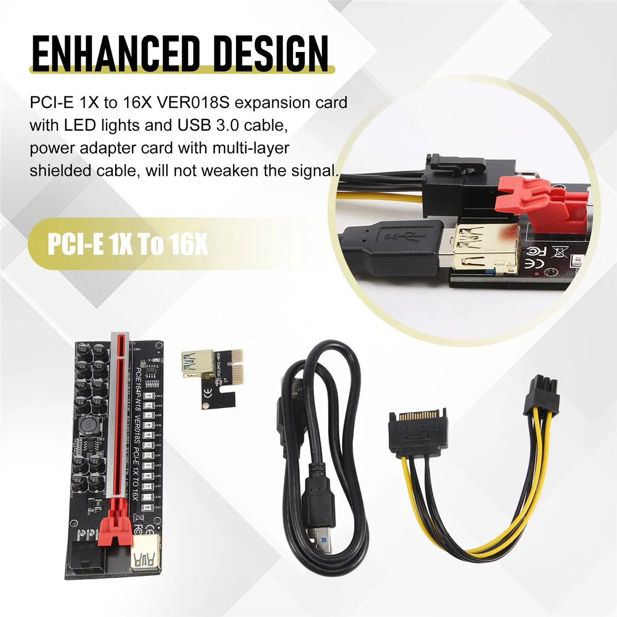 N35R_DU 1Pcs VER018S Miner Card PCI-E 1X to 16X GPU Riser Card for BTC Miner