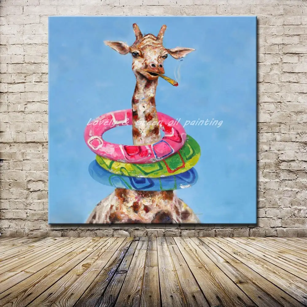 Mintura Hand-Painted Modern Wall Art,Picture For Living Room,Home Decor Abstract Giraffe Lifeguard Animal Oil Painting On Canvas