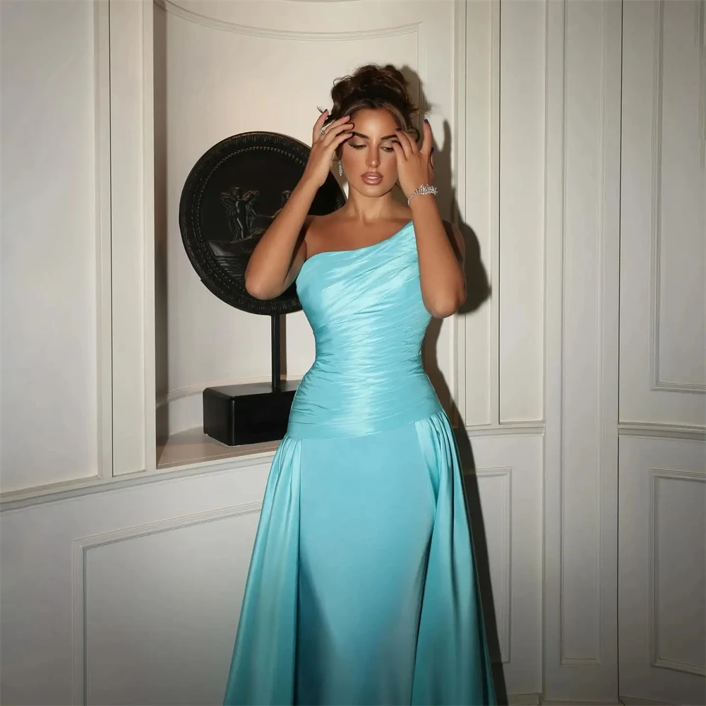 

Customized Exquisite Satin Evening Dresses Modern One Shoulder Sleeveless Prom Dress High Quality Bespoke Occasion Gowns