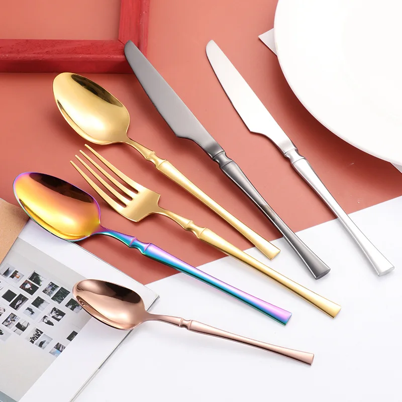 24 Pieces Gold Cutlery Set Stainless Steel Tableware Knife Fork Spoon Sliver Set Dinnerware Kitchen Accessories