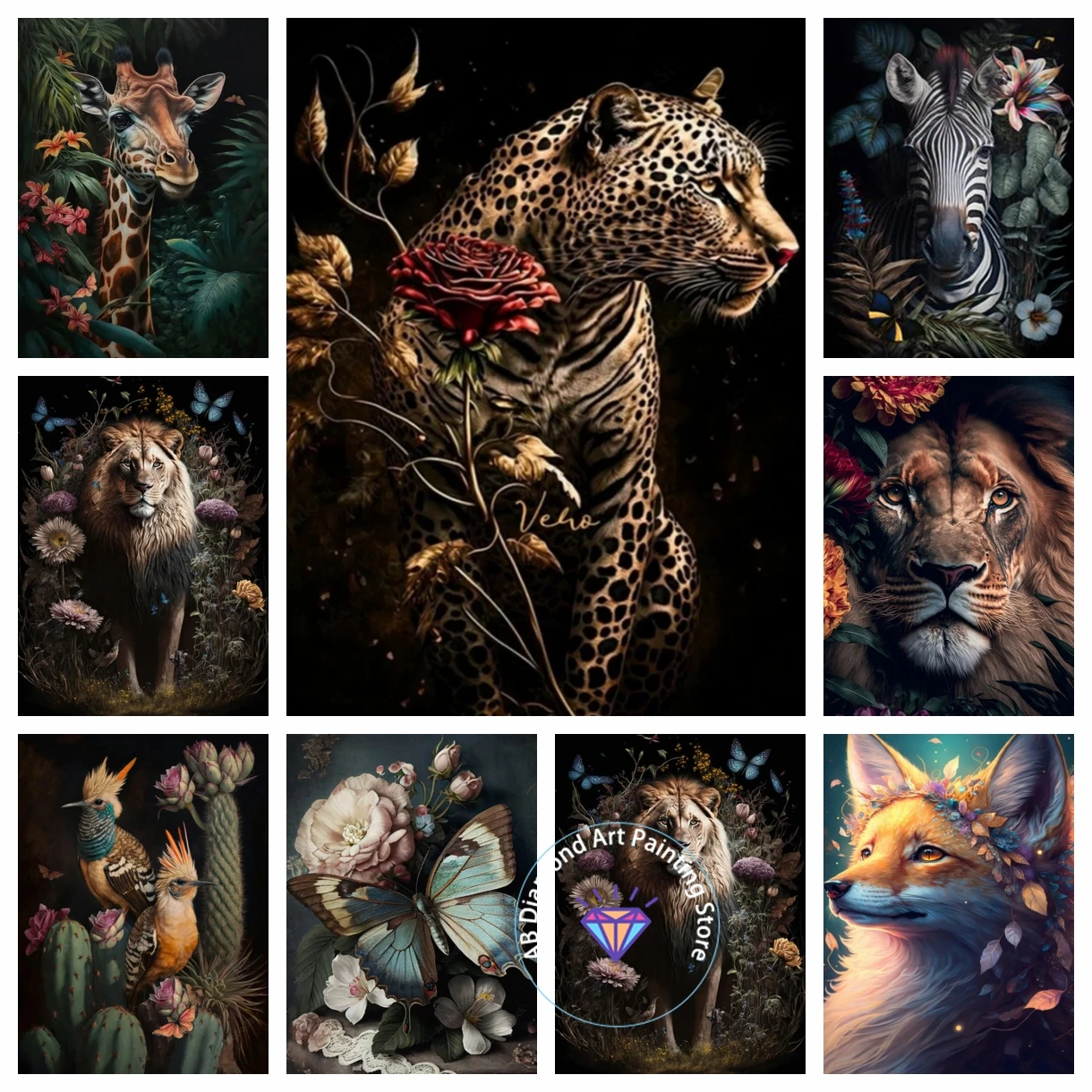 

Tropical Jungle Animals AB Diamond Painting 5d Diy Zebra Giraffe Lion Scenery Mosaic Cross Stitch Home Decor Gift