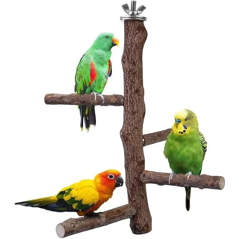 

Birds Natural Wood Stand Parakeet Toys Parrot Standing Claw Stick Birds Cage Accessories Parrots Platform Hanging Supplies 1set