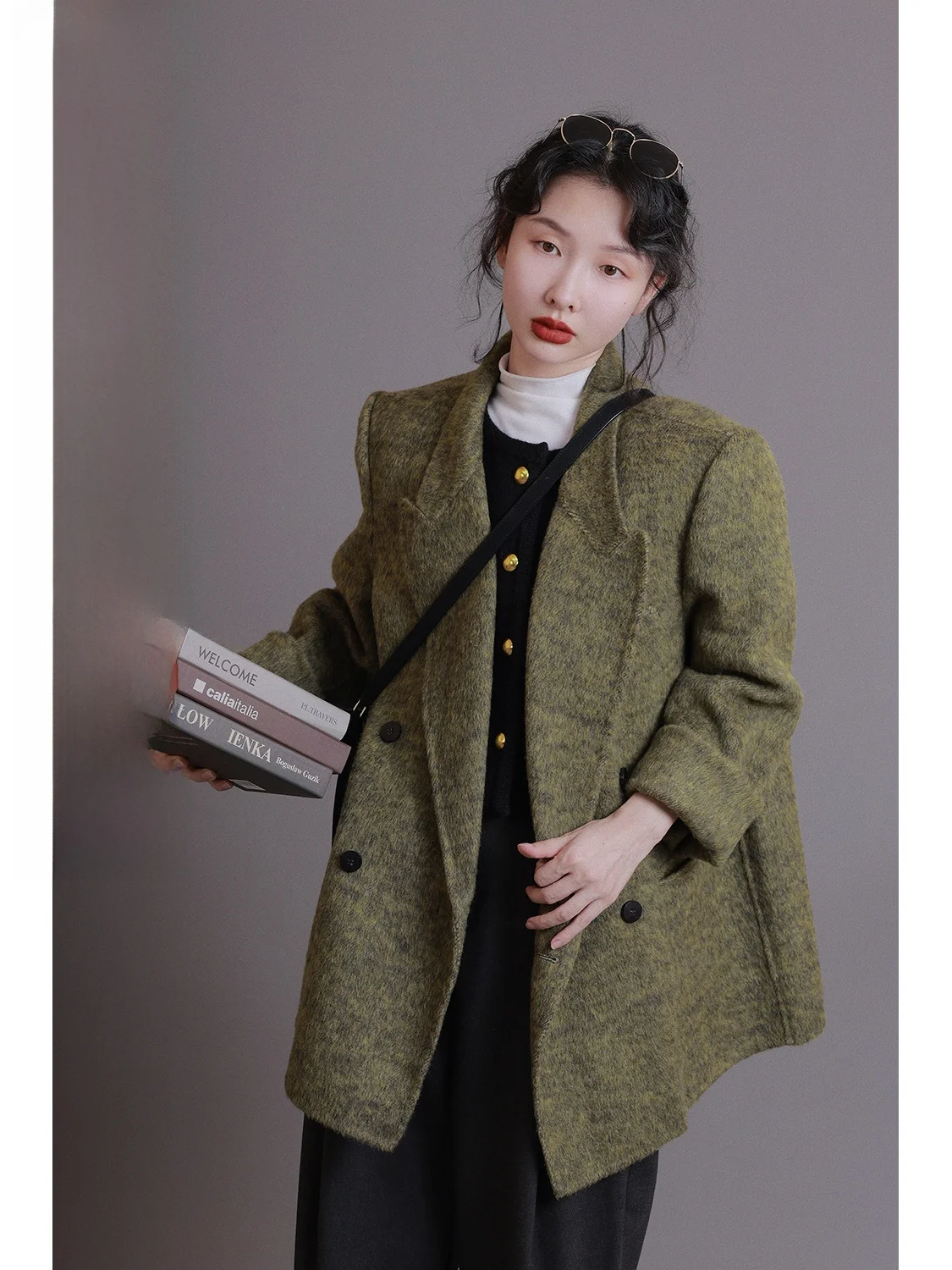 

Двустороннее шерстяное пальто Ele Ivy Yang: роскошное, приталенное, женское, для ранней осени, винтажное, высококачественное, элитное, верхняя одежда